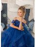 Beaded Royal Blue Lace Tulle Ruffled Flower Girl Dress